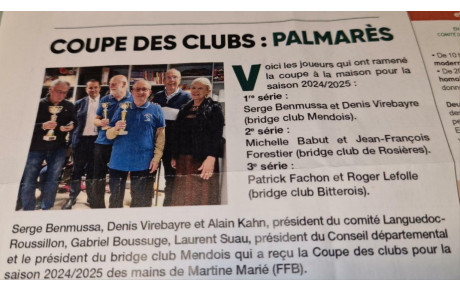 COUPE DES CLUBS LE POINT APRES 6 TOURNOIS